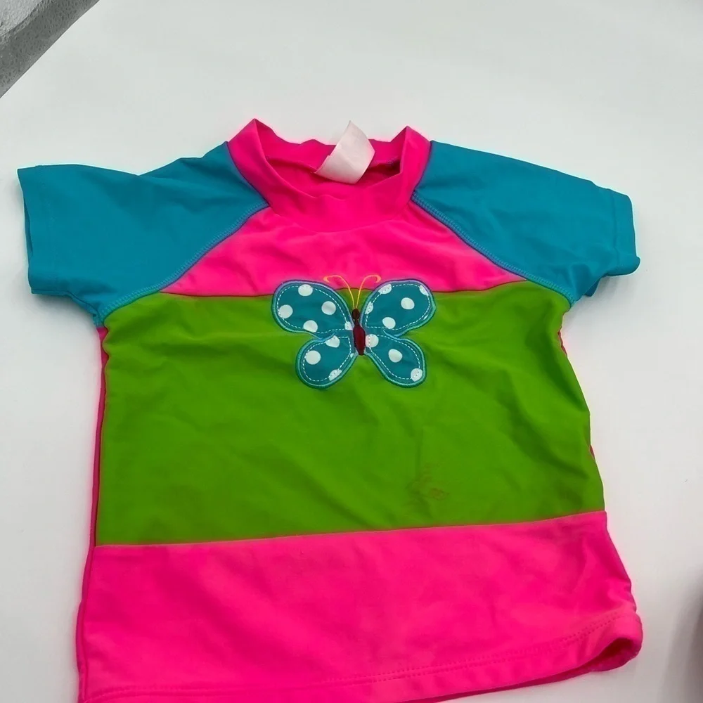 Kavkas  Girl Swimsuit Pink 2 Piece Bathing Suit Cute Short Sleeve Rash Guard